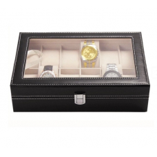 Cutie caseta eleganta depozitare cu compartimente pentru 12 ceasuri, negru
